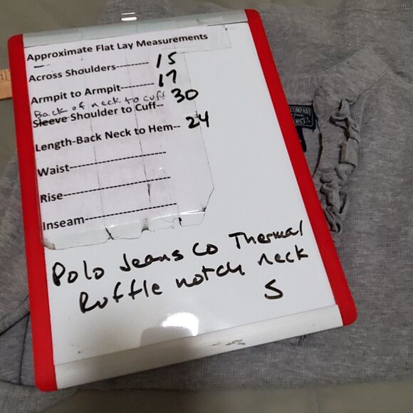 Polo Jeans Co Thermal Top Womens S Gray Waffle Knit Ruffle Notch Slit 
 Neck LS - Picture 7 of 8